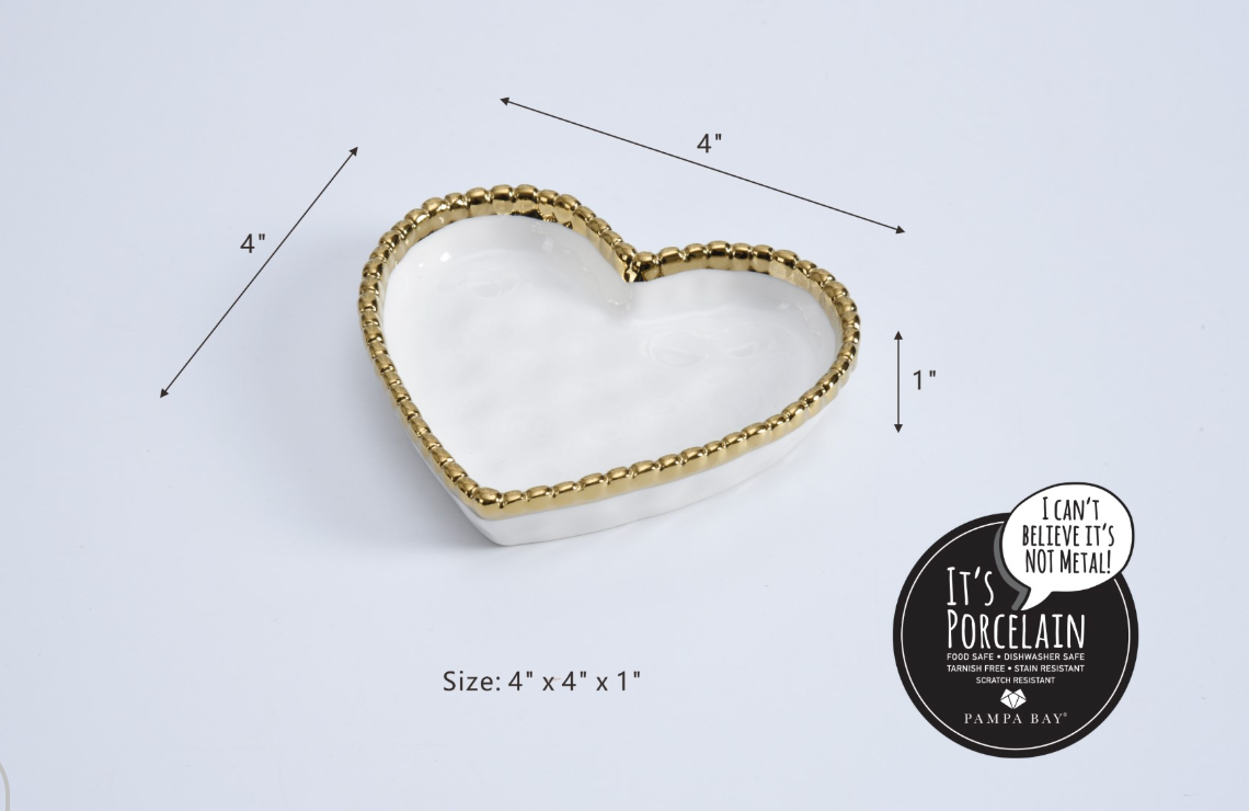 Mini plato de corazón blanco y dorado