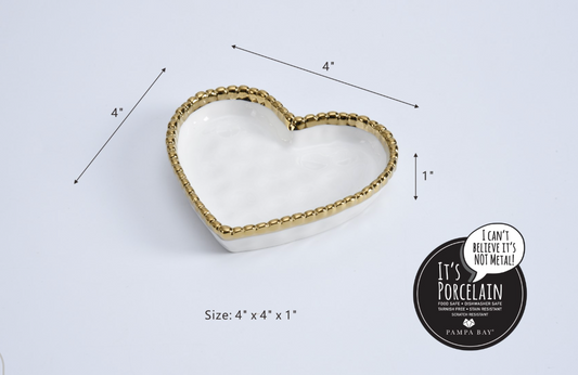 Mini plato de corazón blanco y dorado