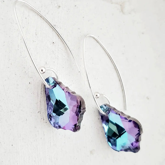 Silver Curled Marquis Crystal Drop-Purple