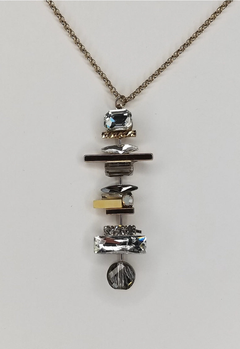 Stacked Crystal Necklace-Clear