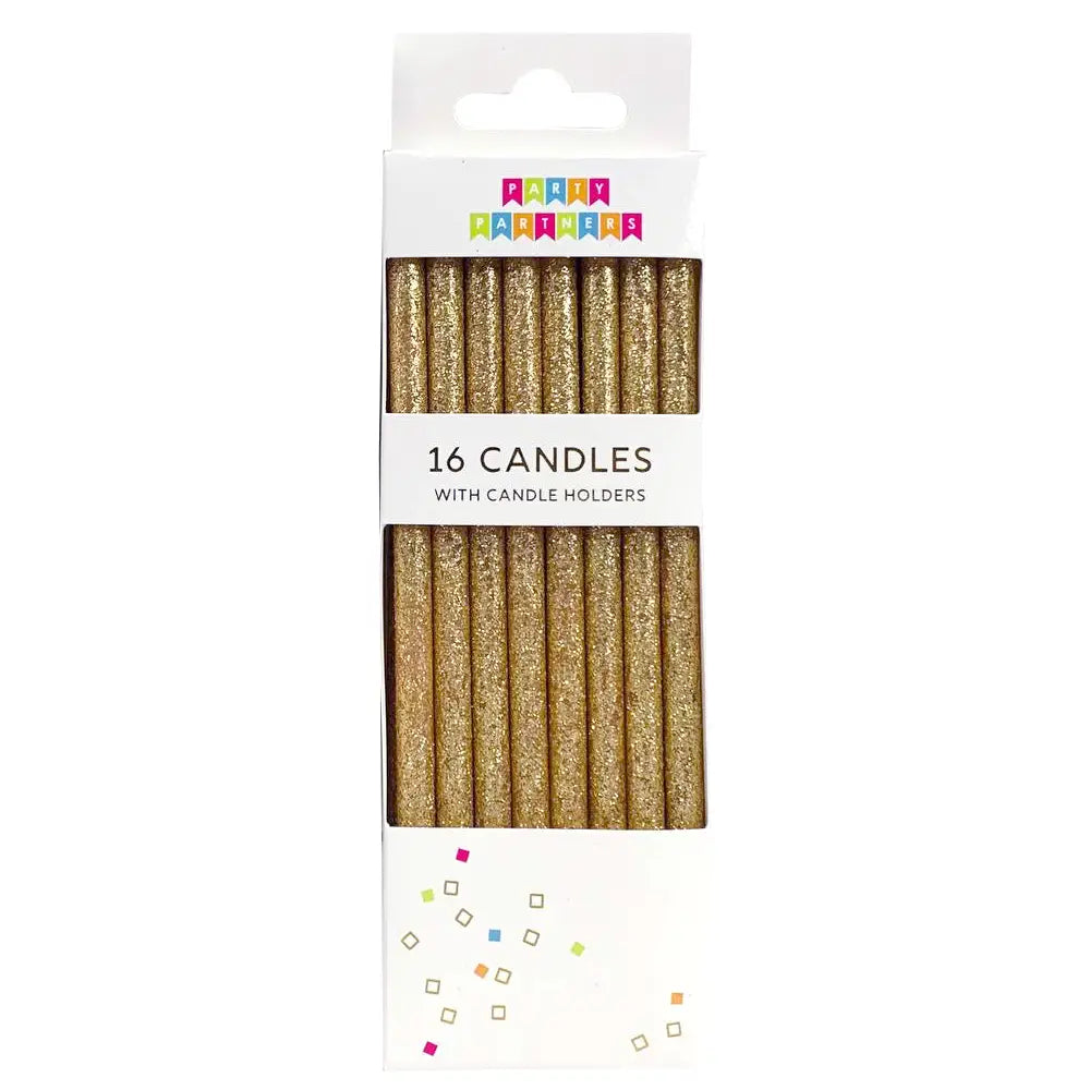 Tall Solid Gold Glitter 16 Candles Set