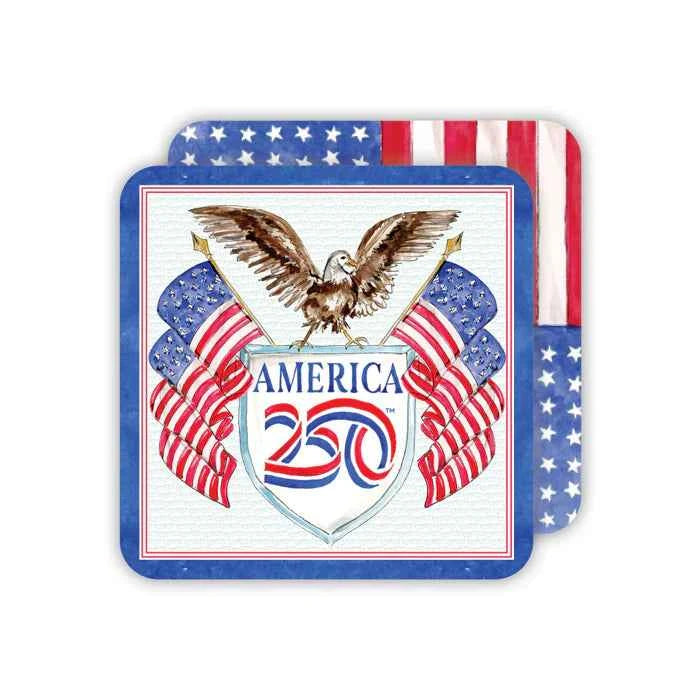 America 250 Logo with Bald Eagle and Flags Die-Cut Coaster