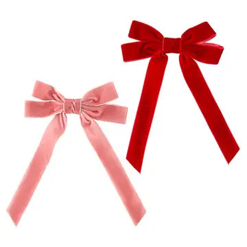 Velvet Bow Clip Set-Blush and Red