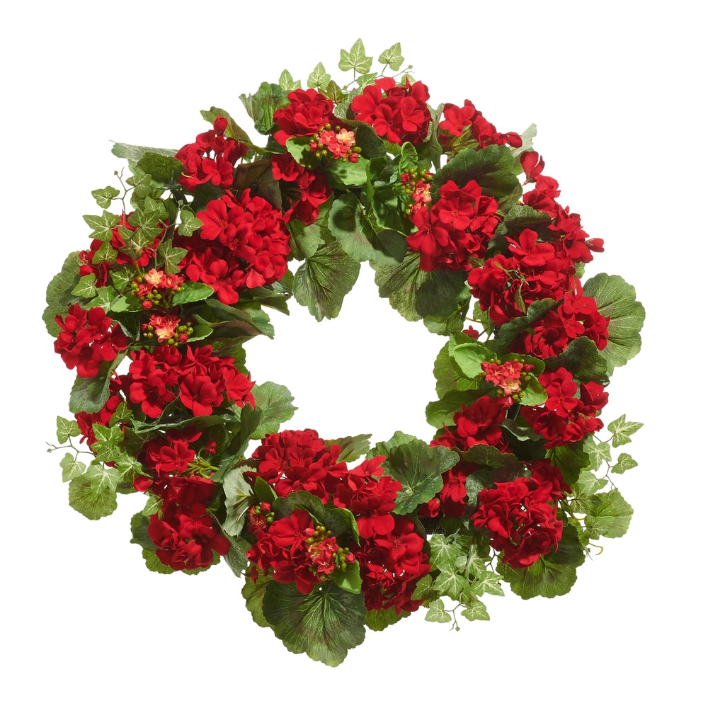 24" Red Geranium and Kalanchoe Wreath