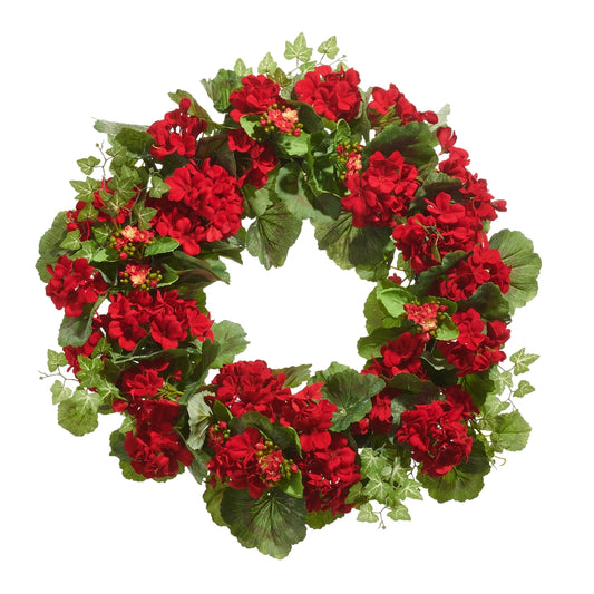 24" Red Geranium and Kalanchoe Wreath