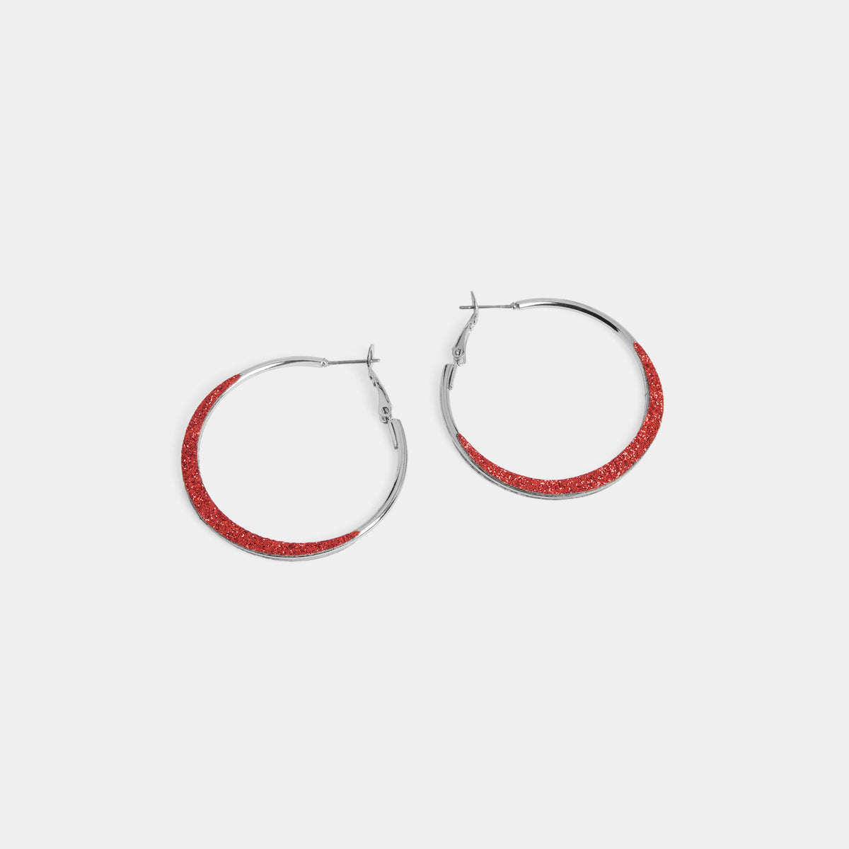 Sparkle Hoop Earrings, Silver/Red