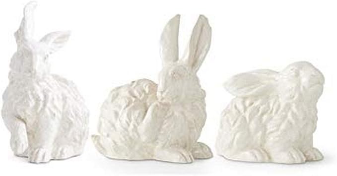 Conejos de terracota esmaltada en blanco - Juego de 3
