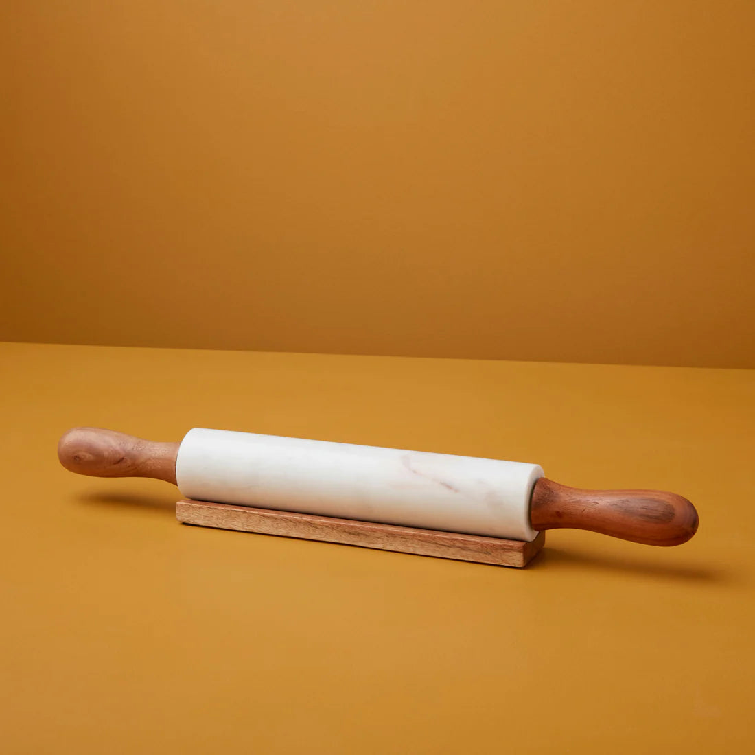 White Marble and Acacia Rolling Pin with Rest