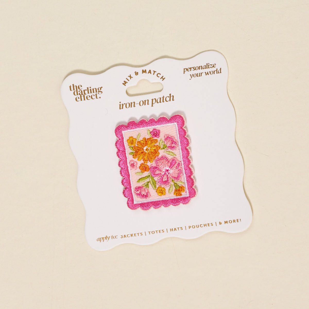 Mix & Match Iron-On Patch, A pink Be Kind patch on its patch card, with BE KIND spelled out in bold pink lettering.
