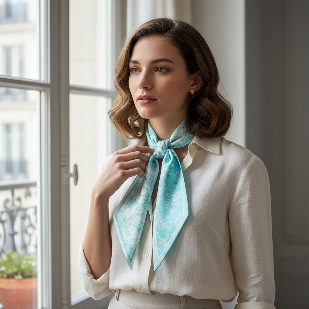 Twirl & Tie Scarf Accessory, A red and white gingham satin scarf tied in a knot, showing a red polka dot pattern on the reverse side of the tails.