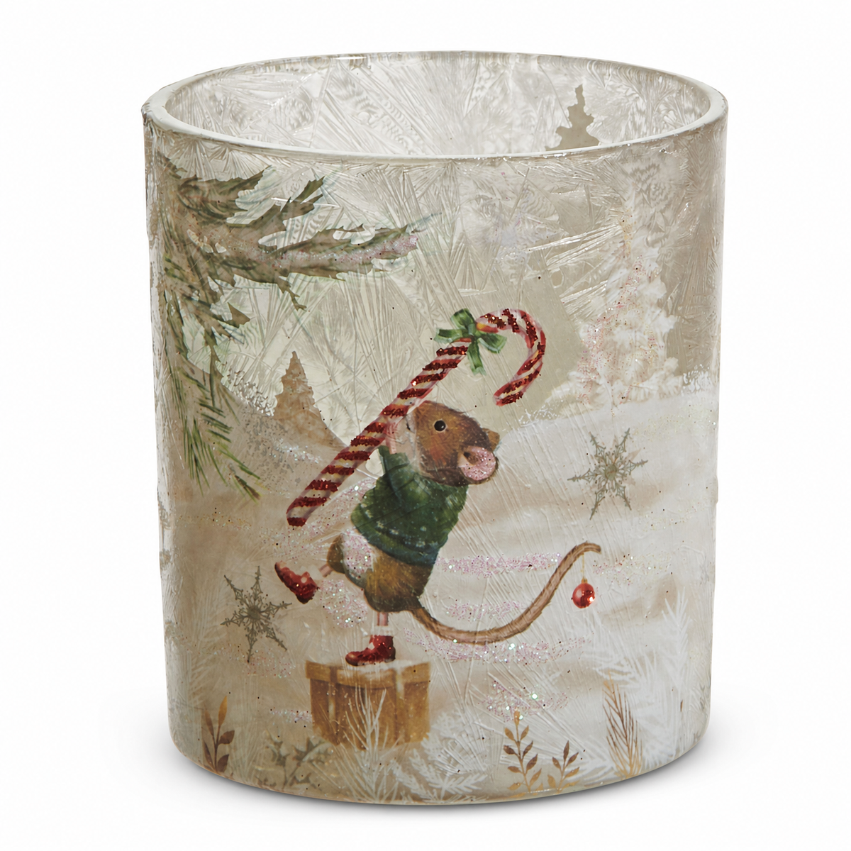 A Very Mouse Christmas Glass Container, Candy Cane Mouse design