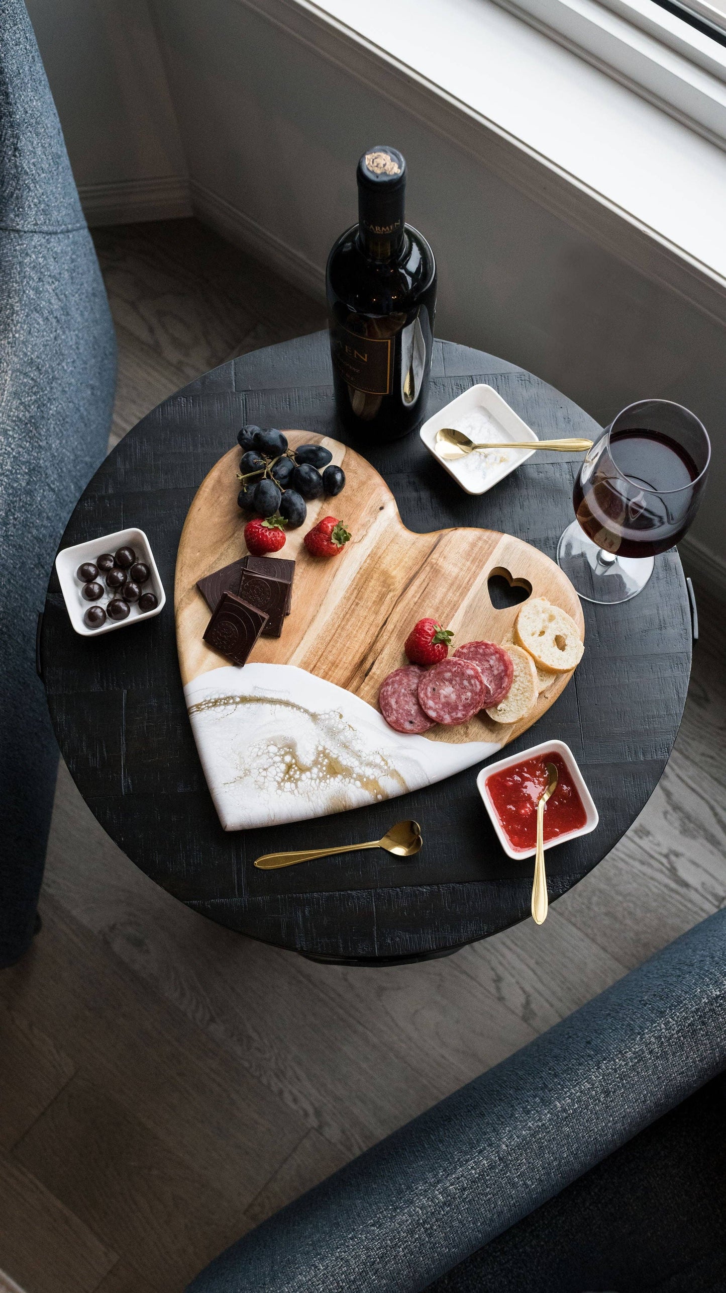 Resin-Accent Heart Shaped Charcuterie Boards