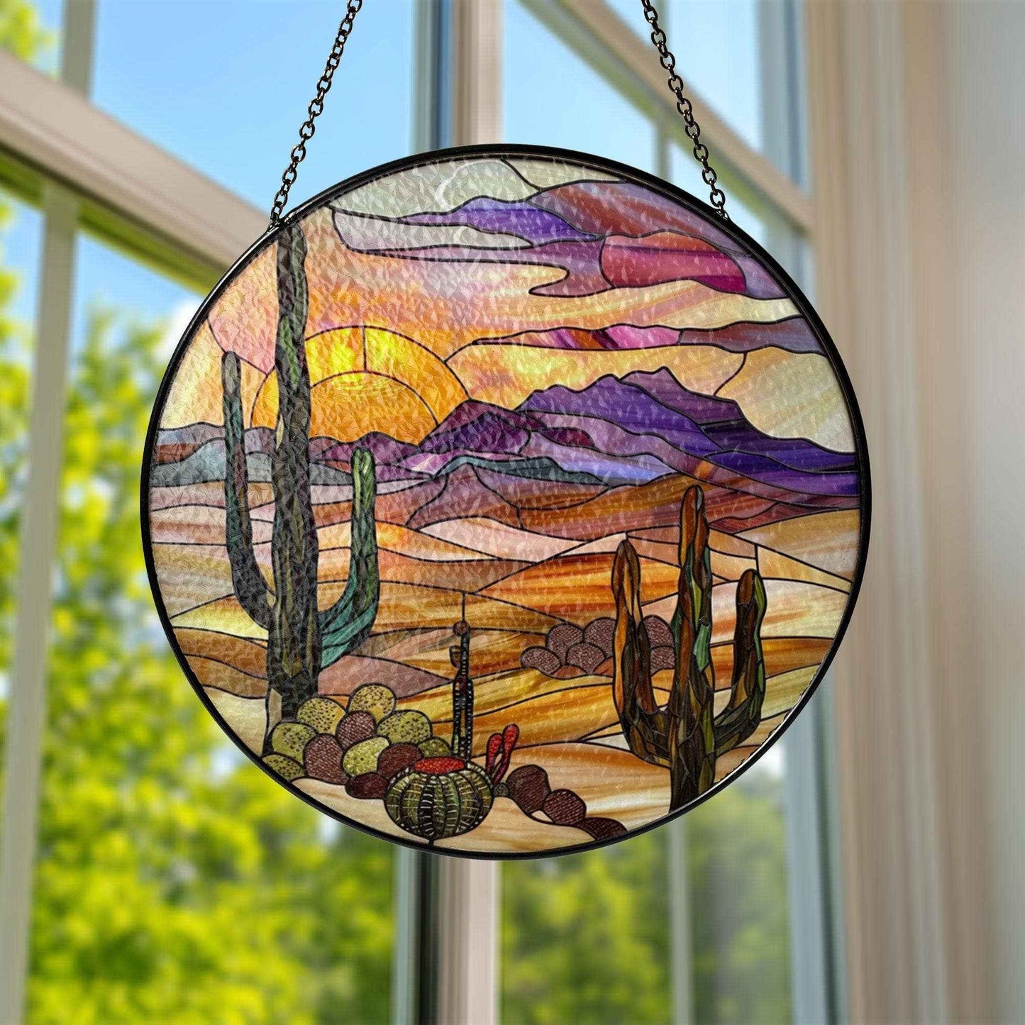 Desert Sunset Stained Glass Suncatcher, Southwestern Home