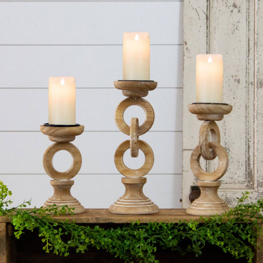 Chain Link Wood Candle Holder-SET of 3