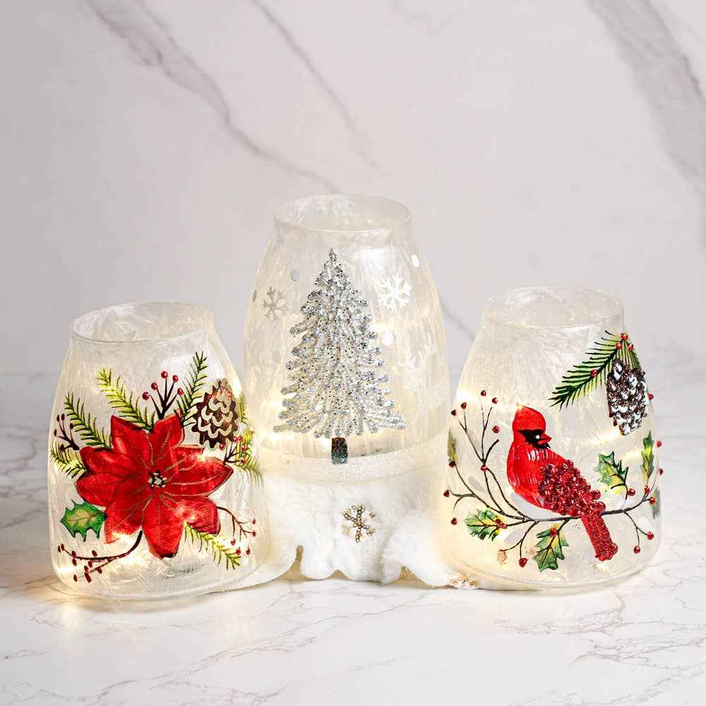 Silver Tree LED Glass Jar – Christmas Holiday Home Decor