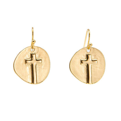 Ascension Cross Earrings Gold  .75"