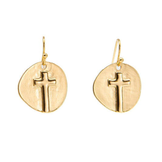 Ascension Cross Earrings Gold  .75"