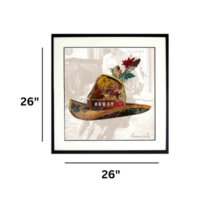 Arte de collage 3D | Howdy Hat Barrel Racer (66 cm x 66 cm)