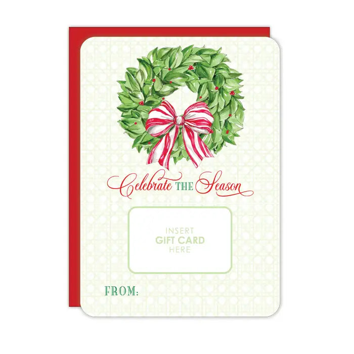 Hand Painted Celebrate the Season Wreath Gift Card Greeting