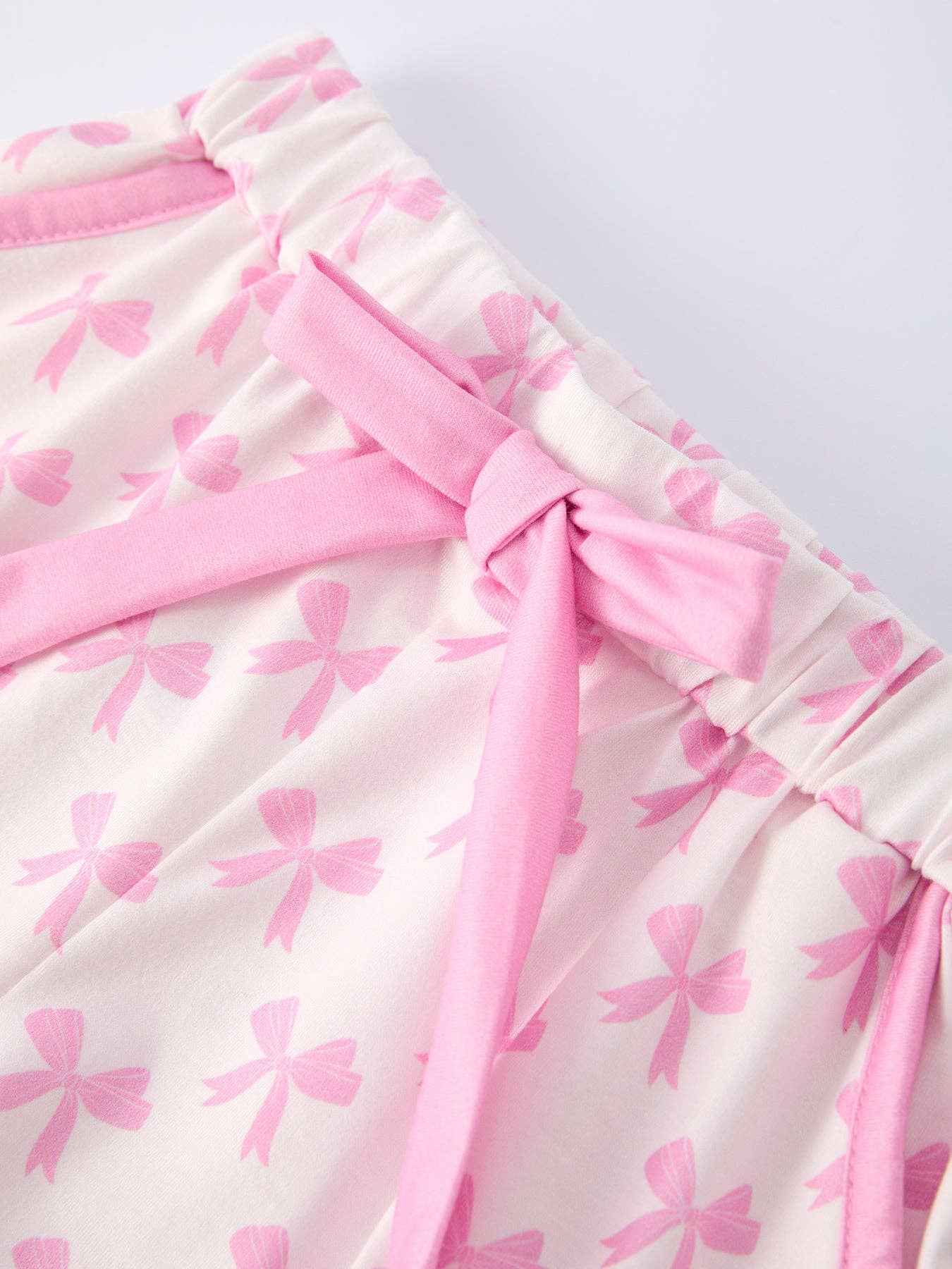 Mommy & Me Pink Bow Print Ruffle Pajama Set: M / MOM