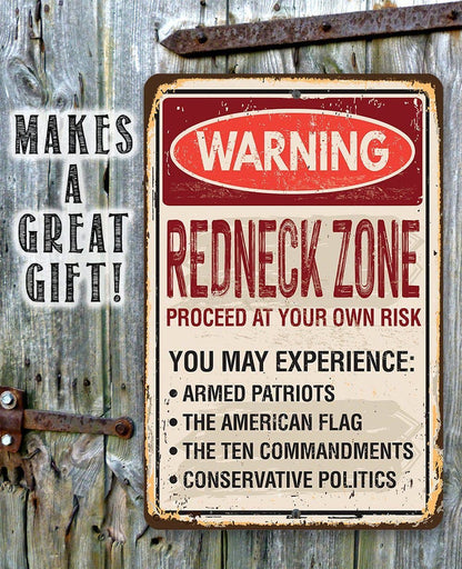 Advertencia Zona Redneck - Letrero metálico