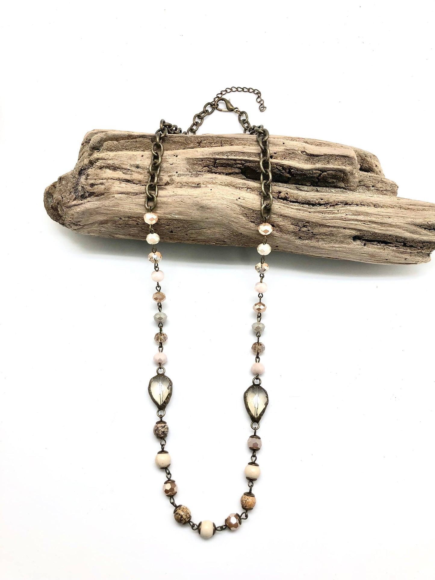 Necklace Antique Chain Jasper Link w/Tear Drop 25”w/2”ext.