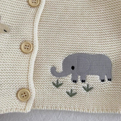 Baby Knitted Long Sleeves Cardigan with Animal Embroidery