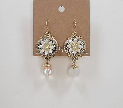 Handmade Daisy Accent With Moonstone Dangle Earrings