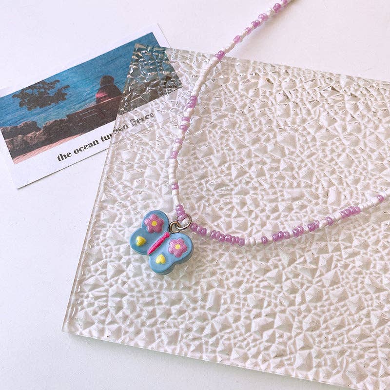 Cute Children’s Butterfly Heart Clavicle Necklace Dopamine Girl Jewelry