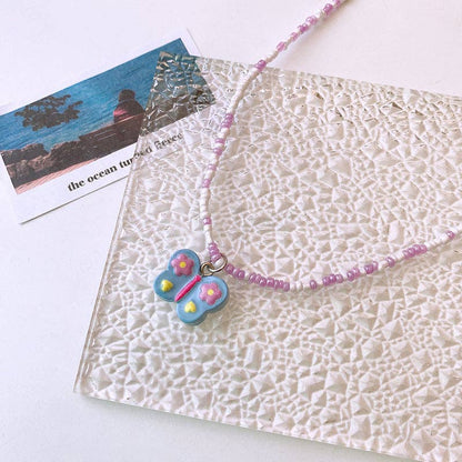 Cute Children’s Butterfly Heart Clavicle Necklace Dopamine Girl Jewelry