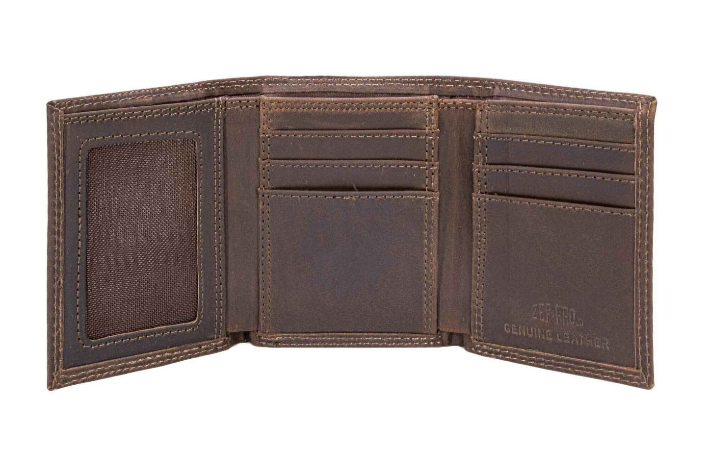 Christian Cross Leather Trifold Wallet: Crazyhorse Brown