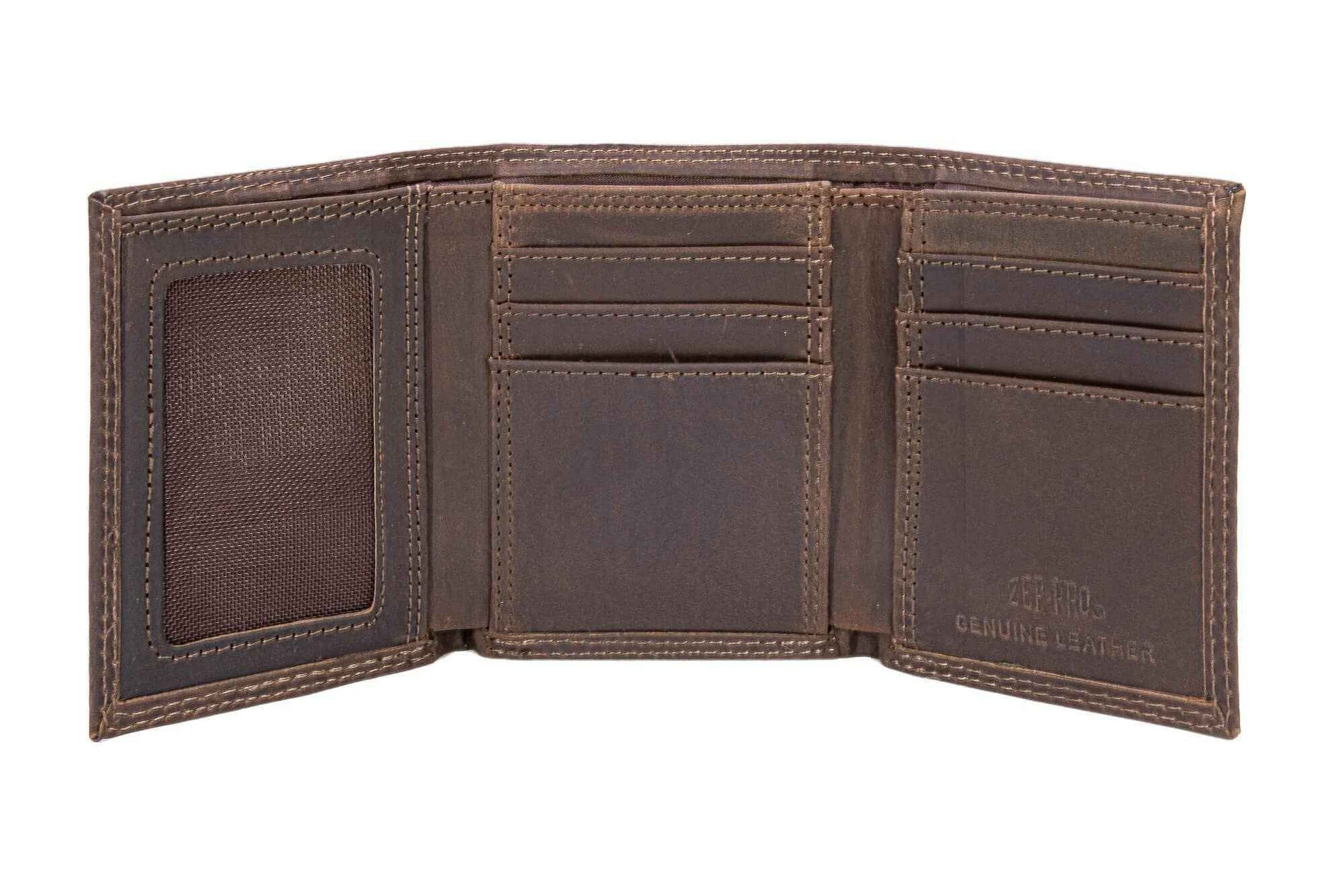 Christian Cross Leather Trifold Wallet: Crazyhorse Brown