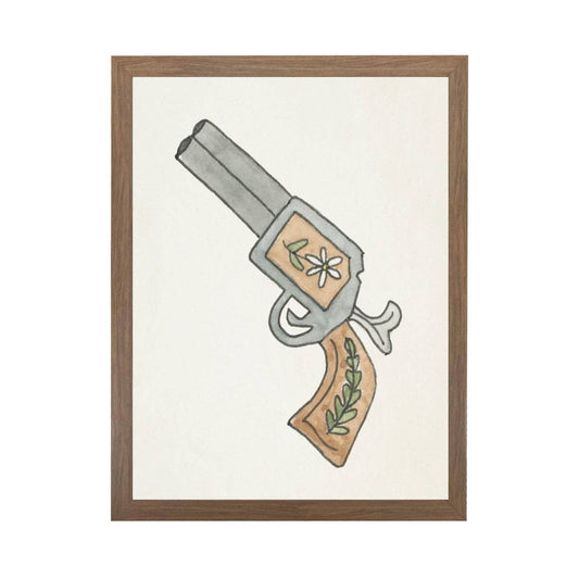 Watercolor Pistol With Floral Accents