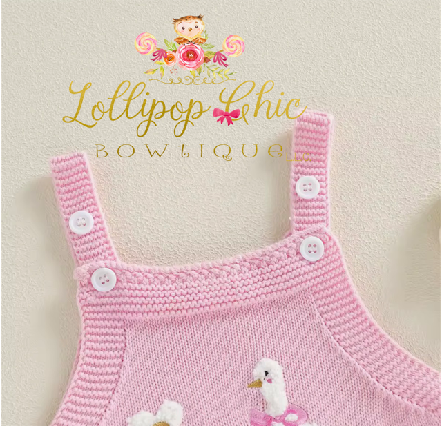Baby Girl Knit Duck Floral Romper  : 6-12M - WHITE