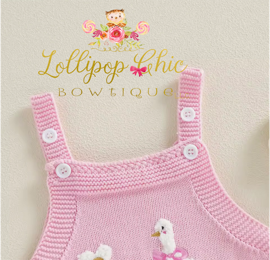 Baby Girl Knit Duck Floral Romper  : 6-12M - WHITE