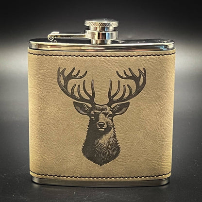 Adirondack Etching LLC - Deer - Leatherette Wrapped Flask