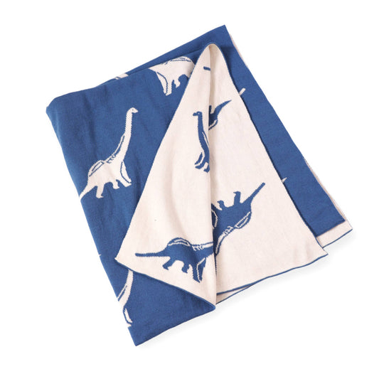 Viverano Organics - Dinosaur-REVERSIBLE Jacquard Knit Baby Blanket (Organic)