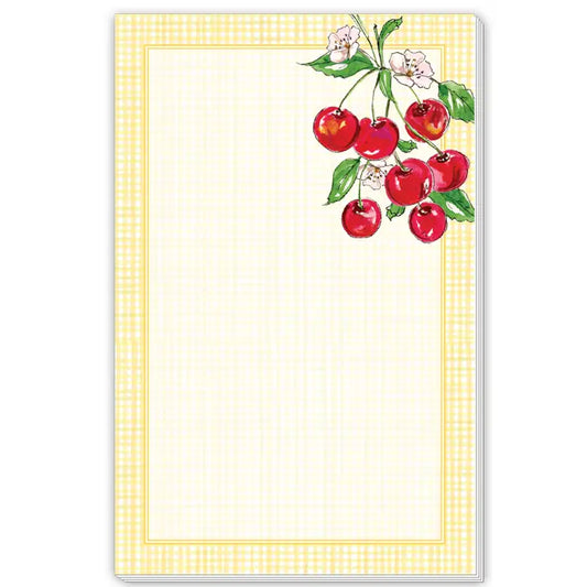 Cherries Yellow Gingham Border Large Notepad