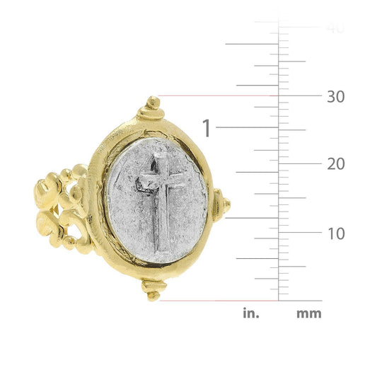 Susan Shaw - Handcast Gold and Silver Intaglio Cross Adjustable Ring