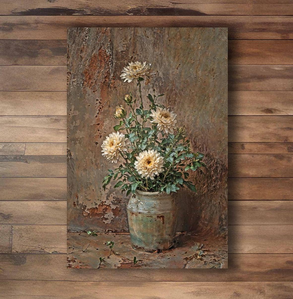 Blooming Chrysanthemums Canvas Rustic Wall Art Decor