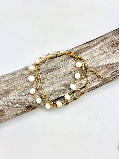 Pulsera clásica de perlas de agua dulce, cadena de pirita y clip de papel de 18 cm con 5 cm de extensión