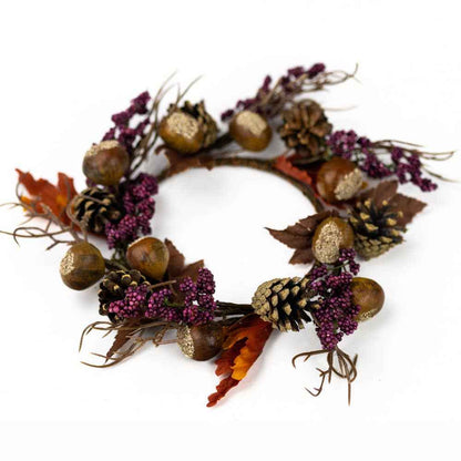 Harvest Acorns & Branches Candle Ring – Fall Home Decor