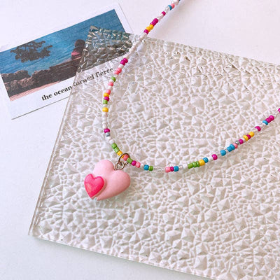 Cute Children’s Butterfly Heart Clavicle Necklace Dopamine Girl Jewelry: Pink / Average Size (0-12Y）