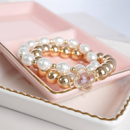 Chunky Beads & Clover Charm Statement Bracelet Set – Bold & Elegant