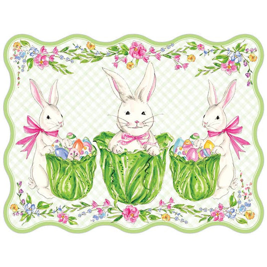Bunny Trio With Cabbage Baskets Posh Die-Cut Placemat -RosanneBeck Collections
