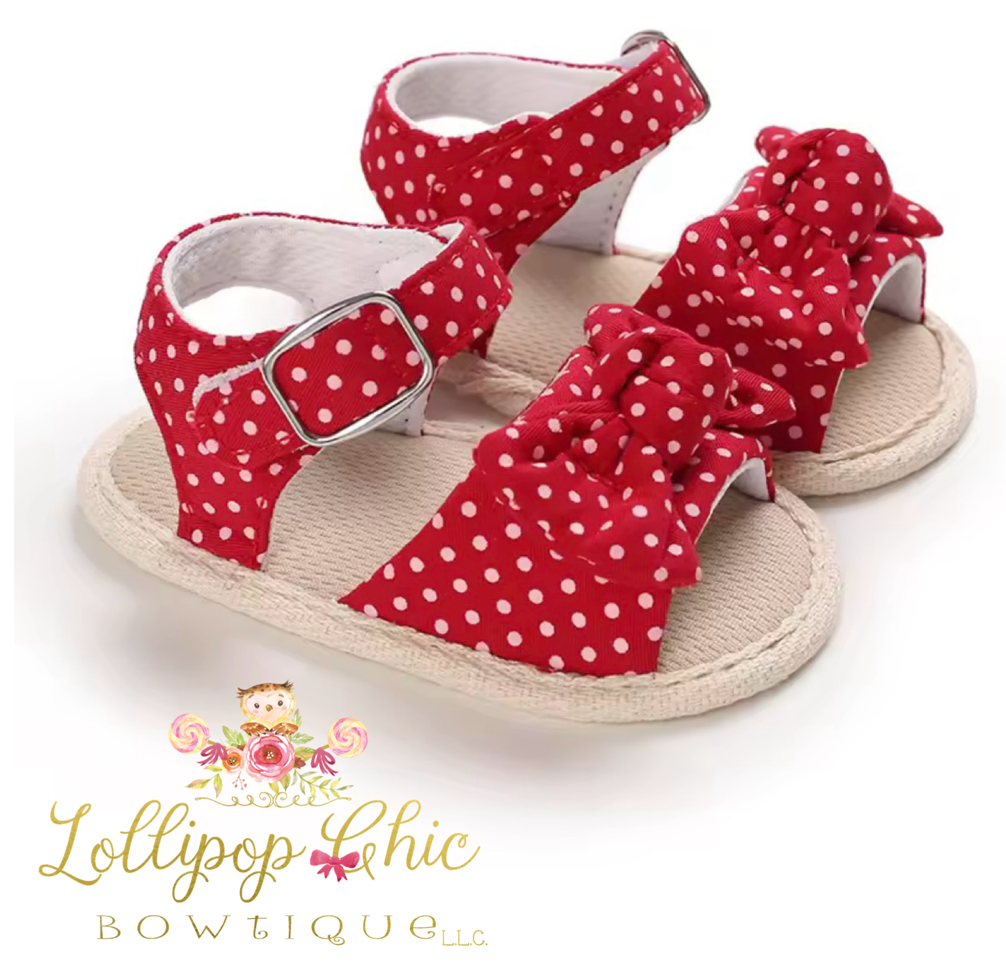 Red Polka Dot Baby Sandals: 0-6M