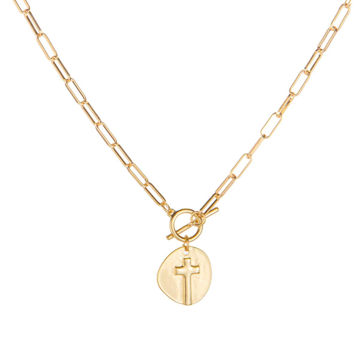 Gold Ascension Cross Necklace Gold 14"