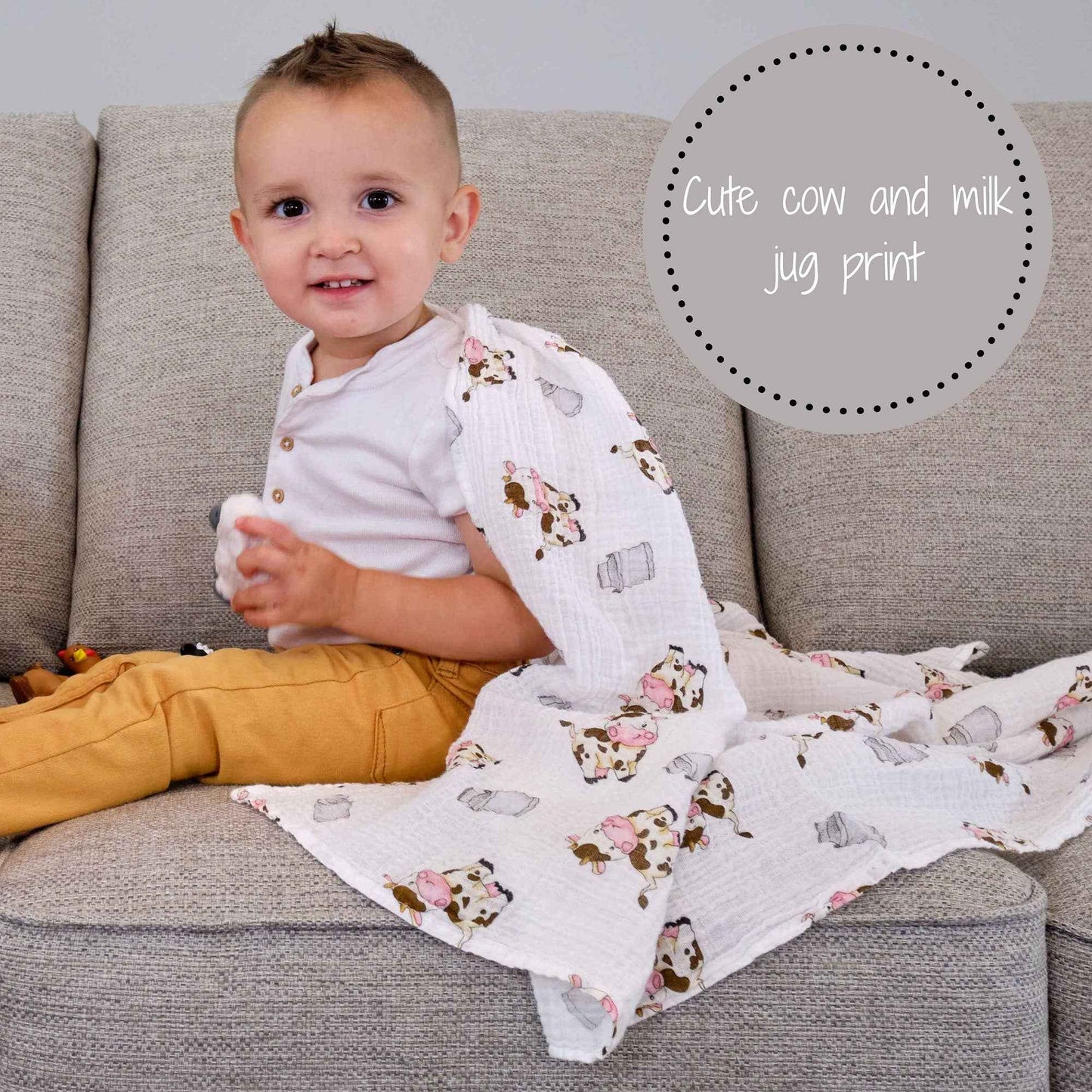 LollyBanks - The Cow Goes MOO Baby Muslin Swaddle Blanket