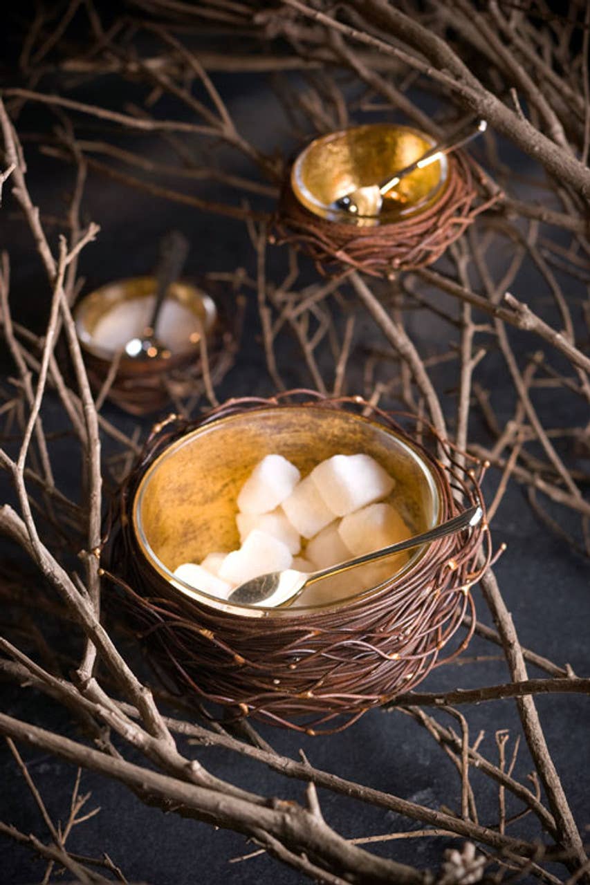 Gold Leafed Metal Birds Nest- 3 pc_
