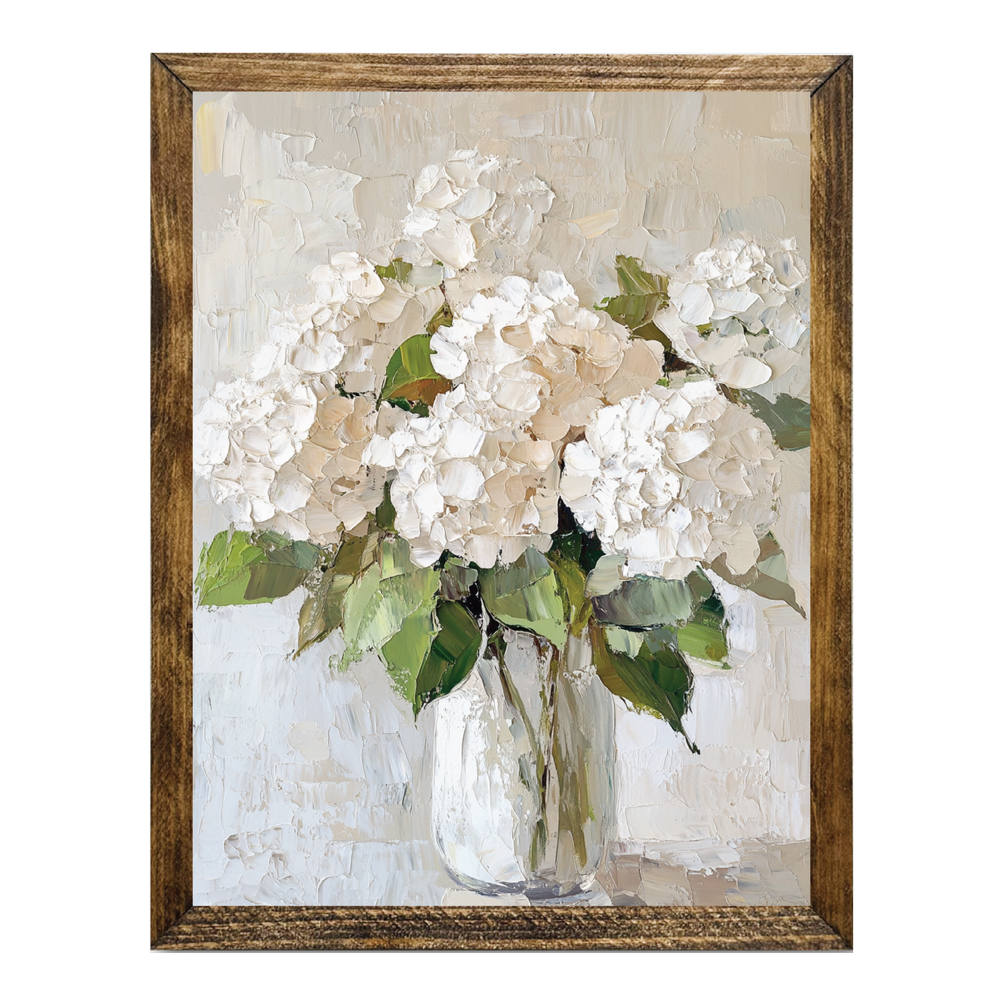 Jarmz Designs - TIMBERLAND FRAME WHITE HYDRANGEA FLORAL ART IN GLASS VASE